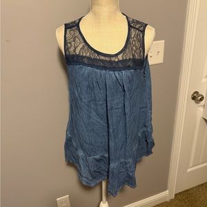 Blue Sleeveless Top with Lace Detail